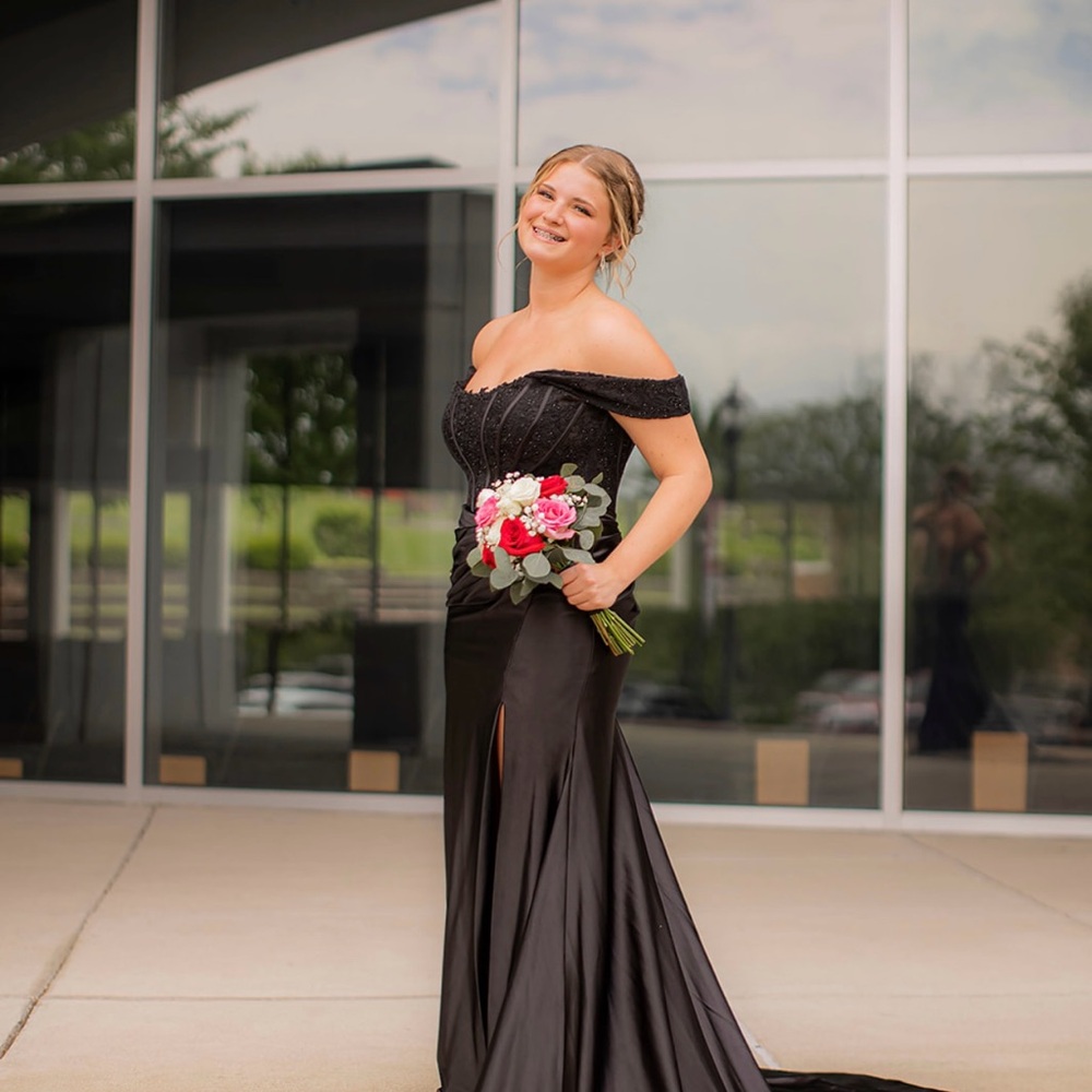 Sherri Hill Black Off-Shoulder Prom Gown (WORN ONCE)
